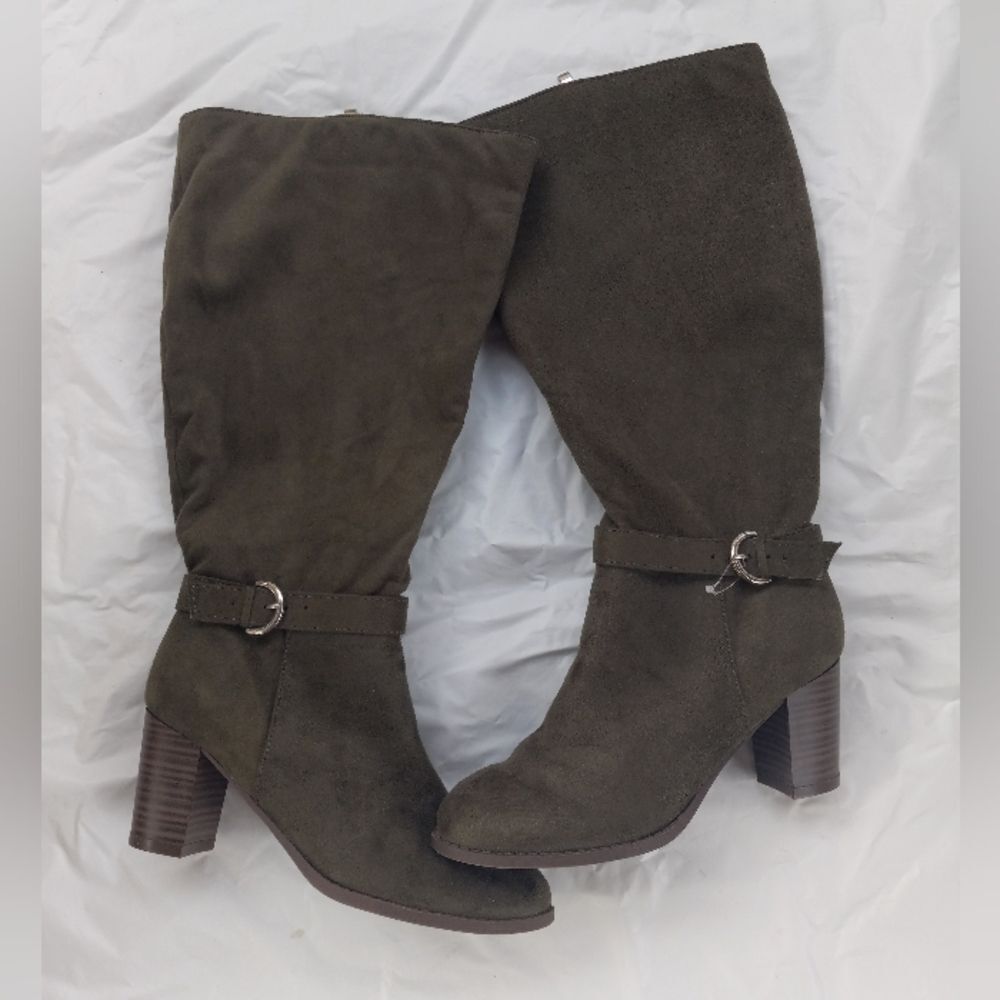 JG Gree Olive Suede Wide Calf Boots Size 7.5 WC